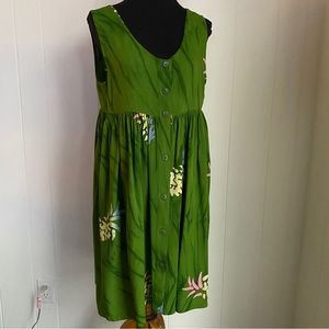 Mango Moon RARE Women’s Front Button Dress Tunic Hawaiian Floral Green | OS